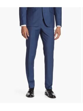 SAVILE ROW CO Men Brixton Suit Pant 36x33 Navy Blue Extra Trim Fit Trouser